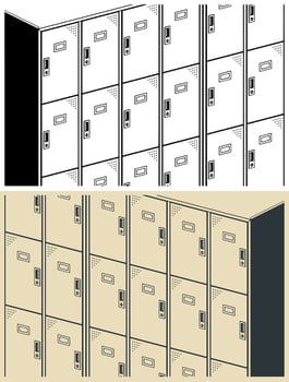 Metal storage lockers close-up vector