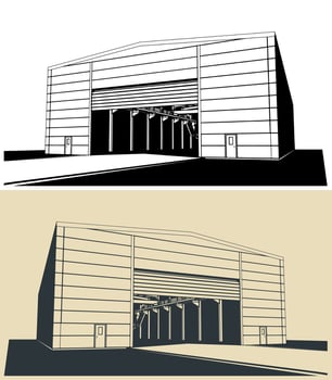Large industrial hangar illustrations vector