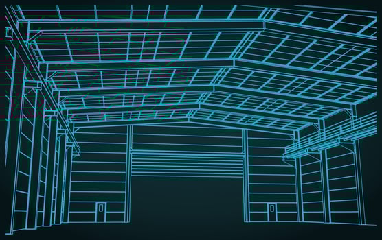 Large industrial hangar interior illustration vector
