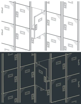 Lockers close up illustrations vector
