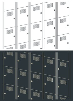 Metal lockers close-up illustrations vector