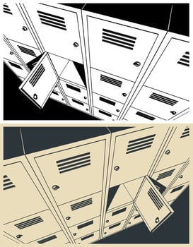 Metal storage lockers close up illustrations vector