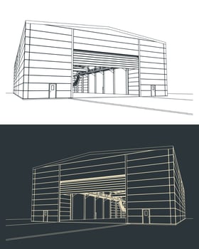 Industrial hangar close-up illustrations vector