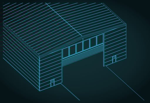 Industrial hangar close-up drawing vector