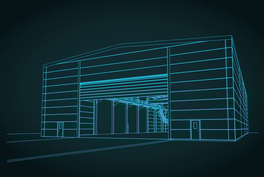 Industrial hangar close-up illustration vector