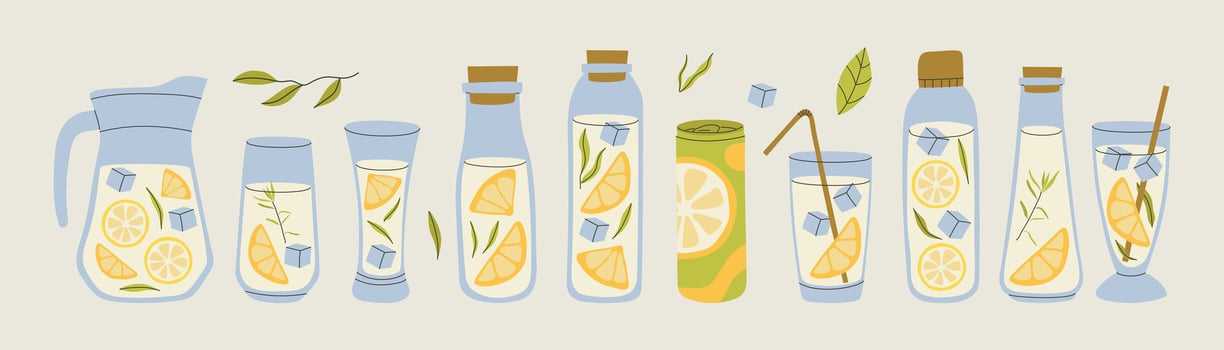 Colorful refreshing summer lemonades in glass cups vector