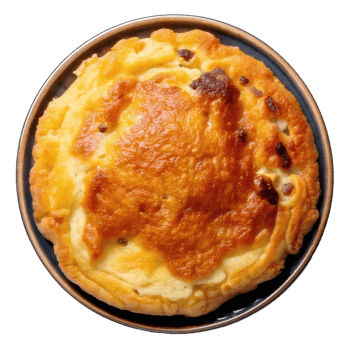 Top view homemade of fresh a golden brown apple and cottage pie in black bowl png