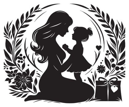 Silhouette of Mother and Child with Floral Accents A Heartwarming Tribute to Love and Nurturing, mothers day vector