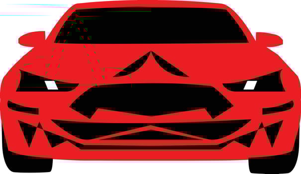 Bold red sports car illustration showcasing an aggressive front view with sharp black accents and sleek headlights for automotive style themes vector