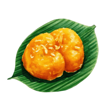 Watercolor toddy palm cake in banana leaf is Thai dessert clip art illustration png
