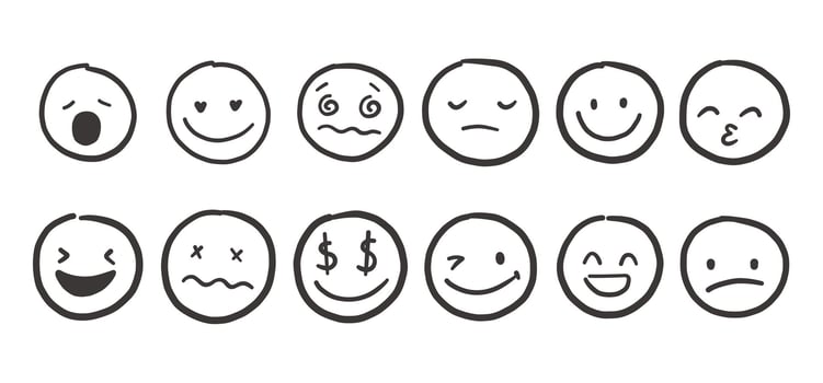 Hand draw emoticon black face set. Doodle collection of different black emoticon illustration vector