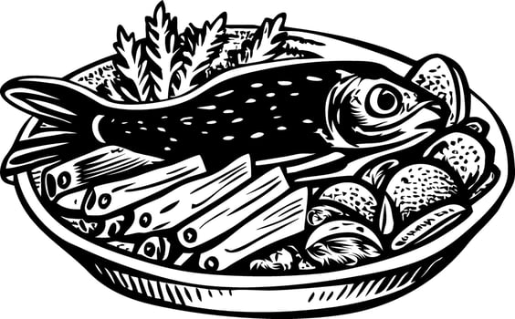 A vintage style illustration of fish chips vector