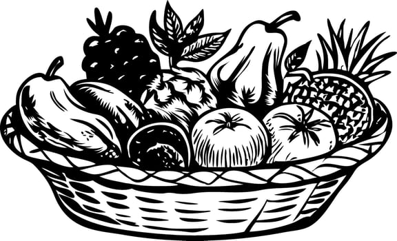 A vintage style illustration of fruit basket vector