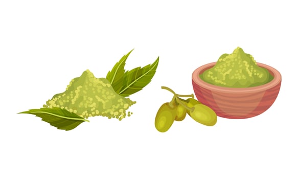 Set of olive products. Organic product, healthy diet illustration vector