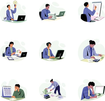 Pack of Working Characters Flat Style Illustrations vector