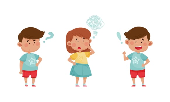 Cute kids emotions set. Children with different face expressions cartoon illustration vector