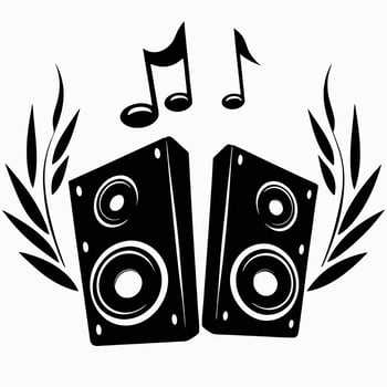 Stereo Speakers with Musical Notes and Laurel Wreath vector
