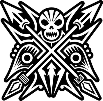 A tribal tattoo design with two arrows and a skull vector