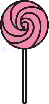 Whimsical pink swirl lollipop on a stick in cute flat design. Great for candy themes, party graphics, kids' decor, and sweet treats collections. vector