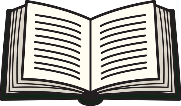 Flat style open book with visible pages and black outline. Great for reading, study, library, or academic-themed creative projects. vector