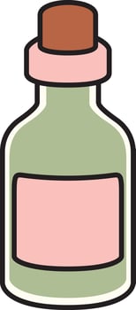 Simple cartoon-style skincare or serum bottle with a pink label and brown cap. Ideal for beauty, wellness, and cosmetic-themed illustrations. vector