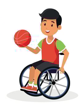 A boy playing basketball in a wheelchair vector