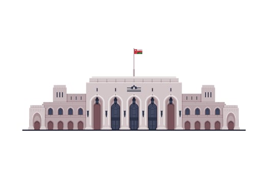 Muscat City Architecture, Travel to Oman, Famous Landmark Flat Illustration vector