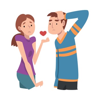 Girl gives her heart to a guy. Undivided love. illustration. vector