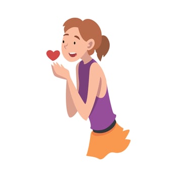 Young girl hopes and holds a heart in her hands. illustration. vector