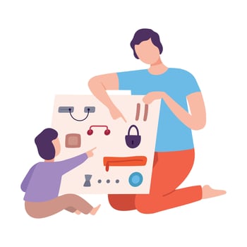 Father Playing Educational Game with his Son, Parent and Kid Spending Time Together at Home Flat Style Illustration vector