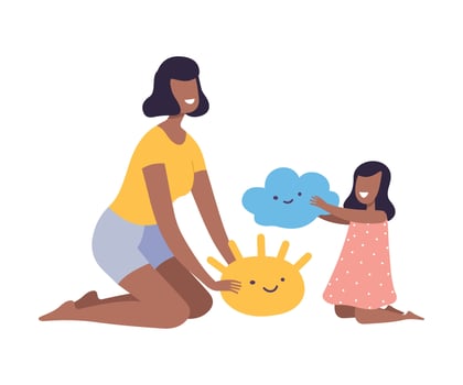 Mother Playing with her Little Daughter, Parent and Kid Spending Time Together at Home Flat Style Illustration vector