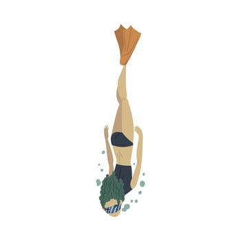 Girl Free Diver Swimming Underwater, Extreme Hobby or Sport, Tourism and Recreational Activity Cartoon Style Illustration vector