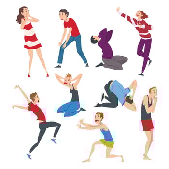 Scared and Panicked People Set, Worried or Scared Nervous Men and Women, Human Emotions and Feelings Illustration vector
