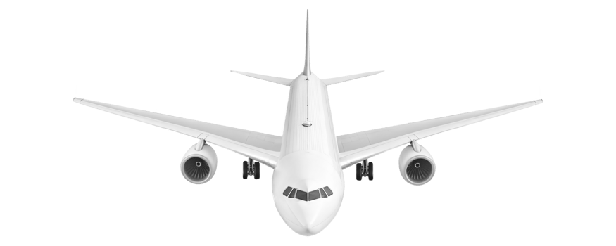 The airplane is pictured and shown from the front on takeoff png