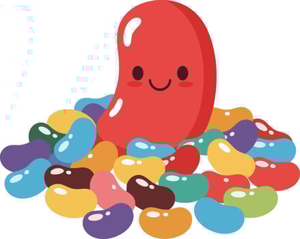 Cute red kidney bean character surrounded by colorful beans illustration for food and lifestyle designs vector