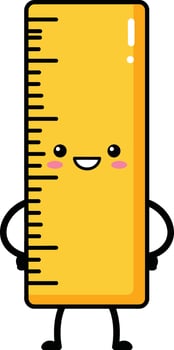 Yellow ruler with smiling face and arms kawaii style cute measurement tool illustration vector