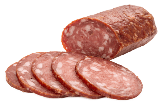 Fresh slices of salami isolated on transparent background, cured meat with rich marbling and appetizing texture png