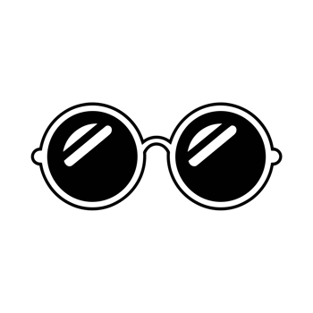 A simple graphic depicts round sunglasses with thick frames and dark lenses, outlined in black. cutouts cutouts png