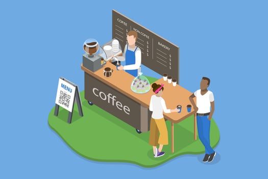 3D Isometric Flat Illustration of Street Food Festival, Coffee to go Booth vector