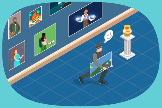 3D Isometric Flat Illustration of Stealing Painting, Art Gallery Robbery vector