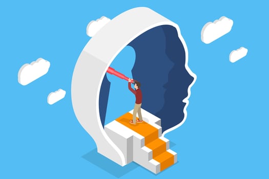 3D Isometric Flat Illustration of Self Discovery, Personality Development with Inner Identity vector