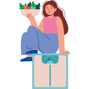 woman cartoon eating fresh salad isolated png