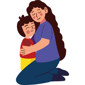 mom and son hugging characters isolated png