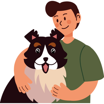 owner hugging dog cartoon isolated png