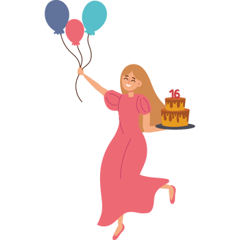teenager girl birthday cake and sixteen number isolated png