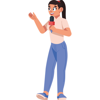 young journalist woman holding microphone isolated png
