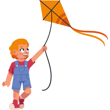 boy flying kite cartoon isolated png