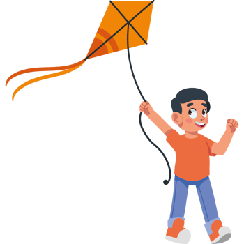 happy boy flying kite cartoon isolated png