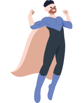 superhero standing with cape waving in the wind isolated png