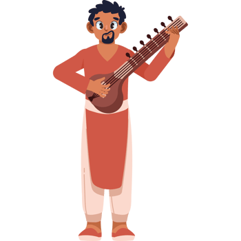 cartoon indian man playing sitar isolated png